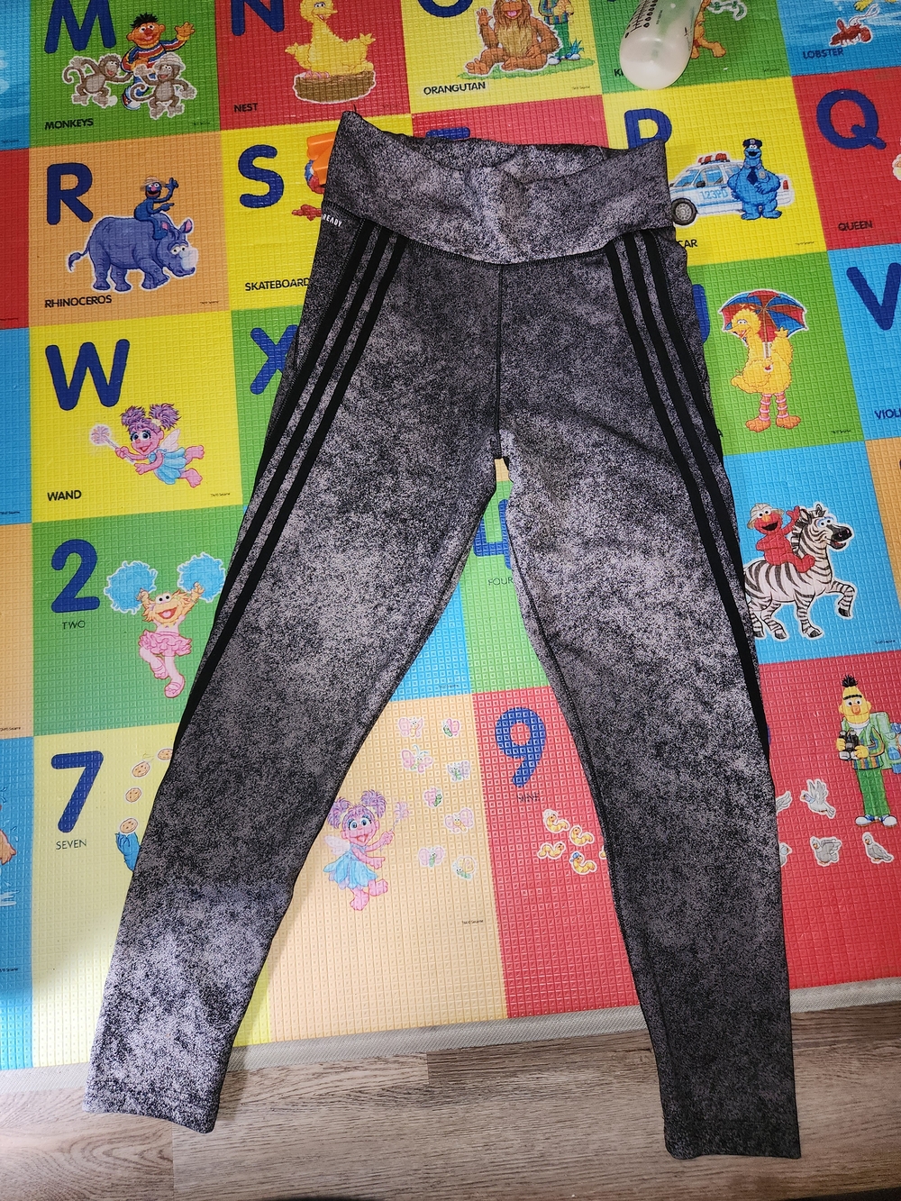 adidas Gray Marbled Leggings with Black Side Stripes